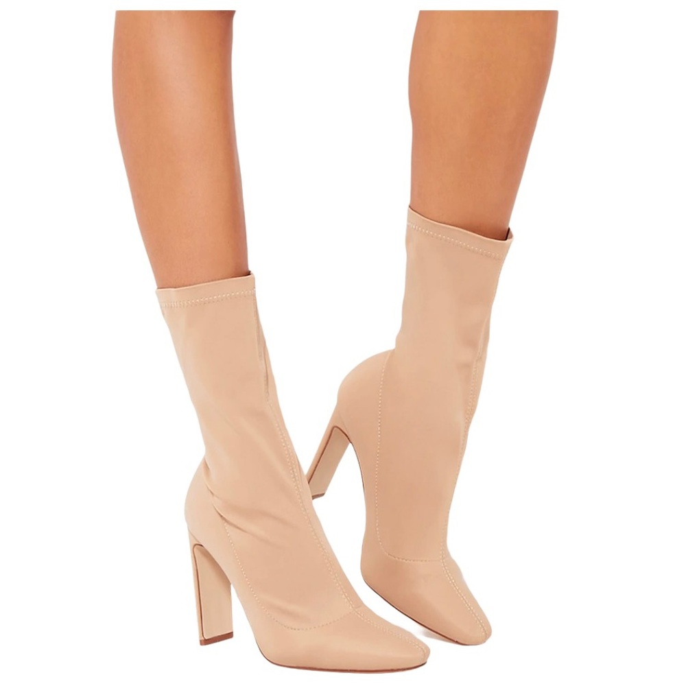 PrettyLittleThing Sand Lycra Flat Heel Sock Boot